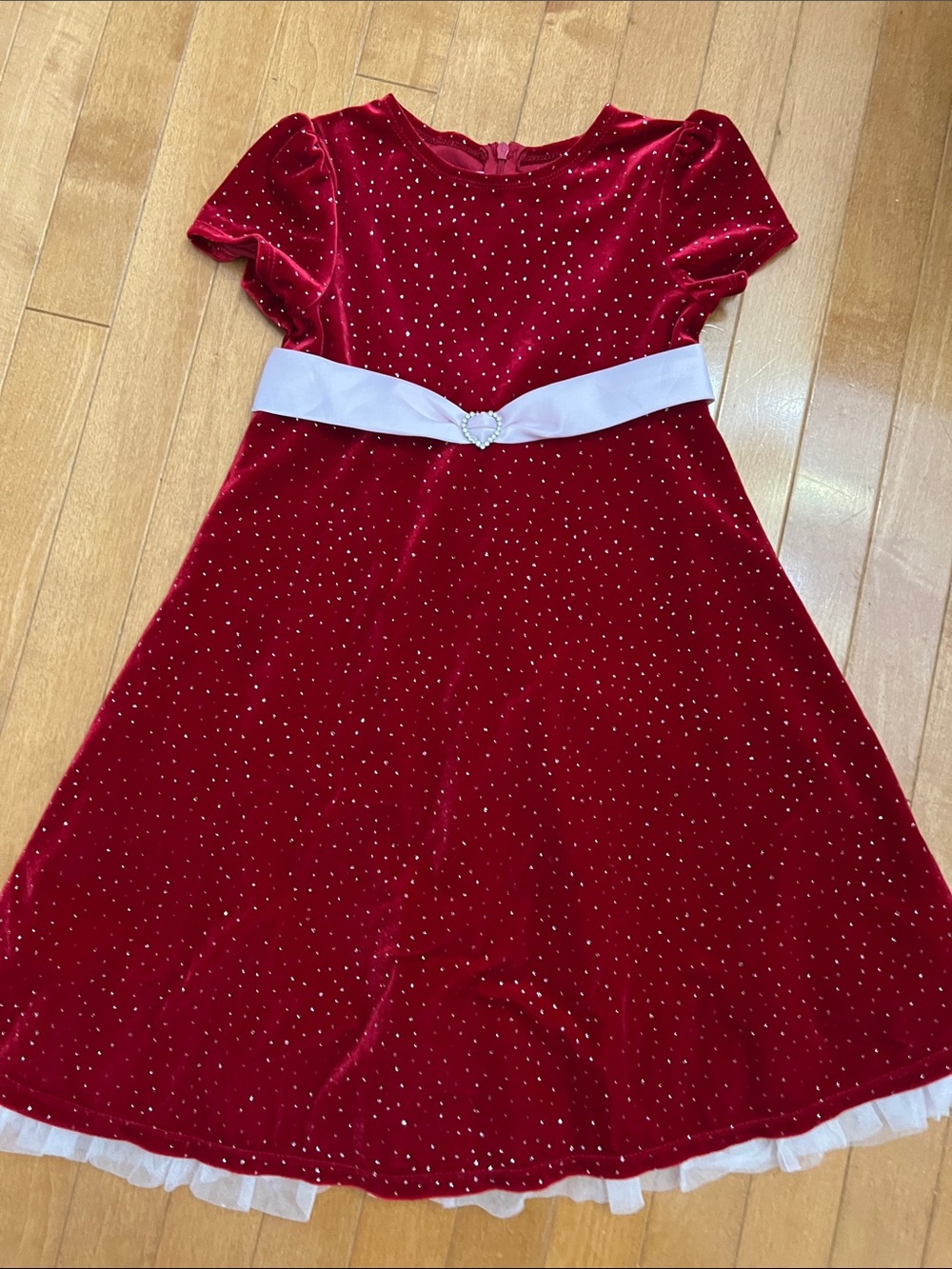 Bonnie Jean Red Velvet Dress with White Sash